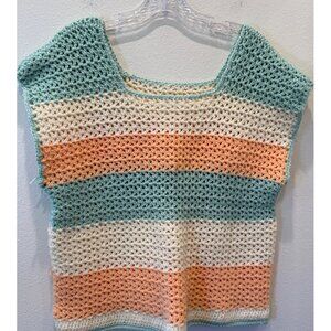 Unbranded Grandma Pullover Pastel Sweater Vest Handmade Crocheted Boho 80’s